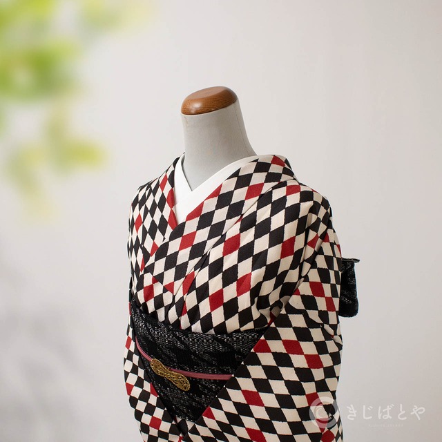 正絹ちりめん　江戸小紋　片身替わり　袷