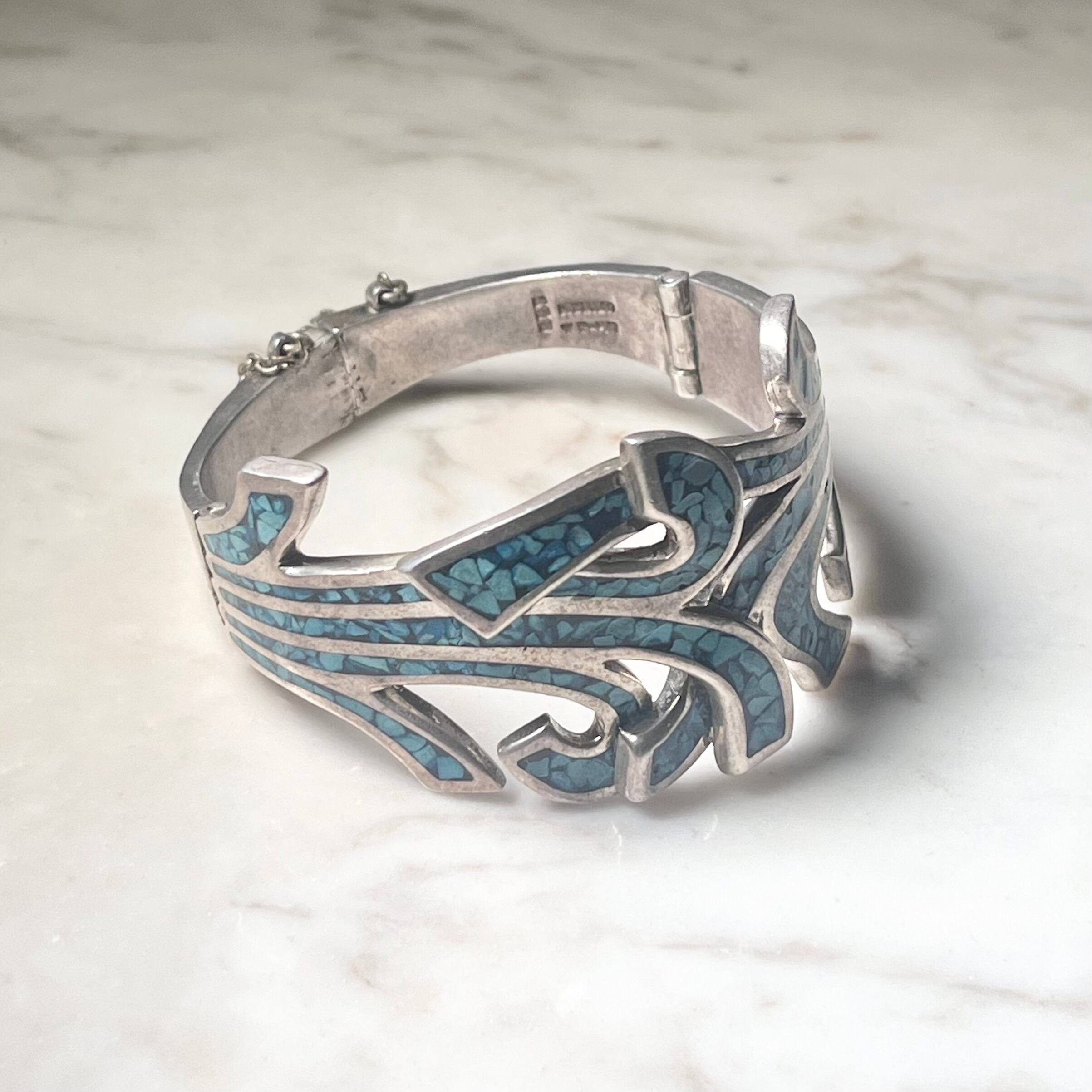 vintage Mexican silver turquoise bangle | NOIR ONLINE