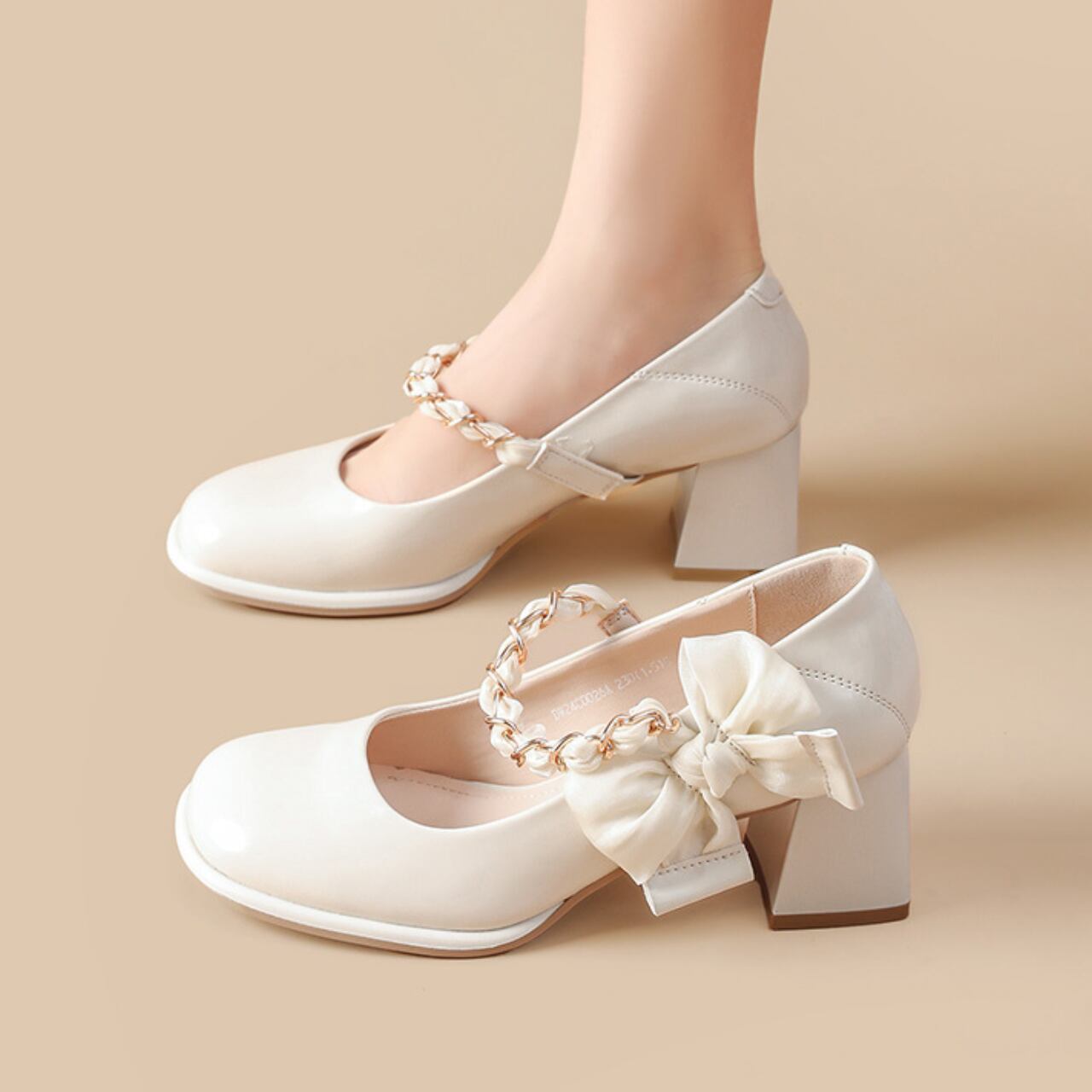 Ribbon Chain Charm Heels R0011