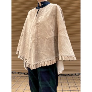 Beige leather frill design poncho