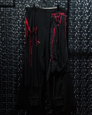 【ÆIEM】vivid notes “CRIMSON VEIL” Asymmetry Layered Wide Pants