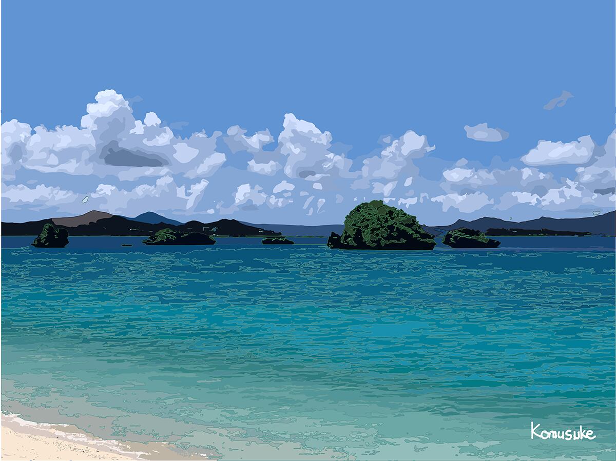 ◎01-009_motobu-beach(komusuke graphic)