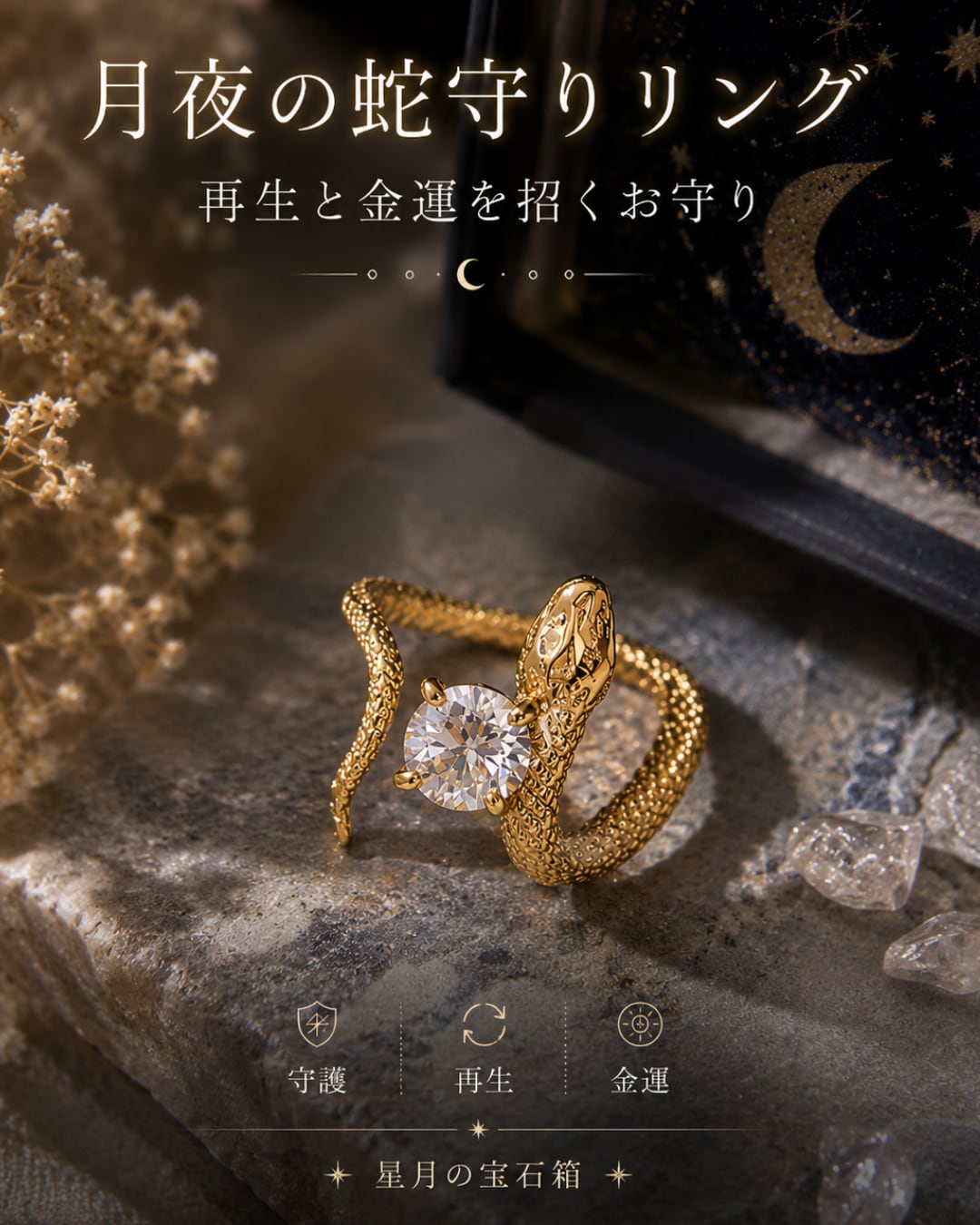 月守りの蛇 〜 想いを抱く、静かな恋のオープンリング❤︎C13
