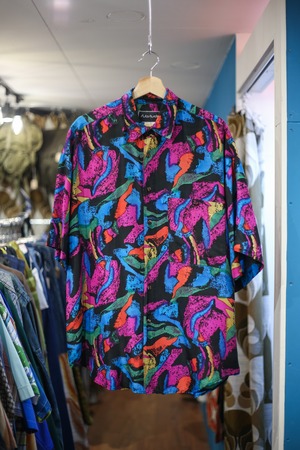 Psychedelic color all over print silk s/s shirt