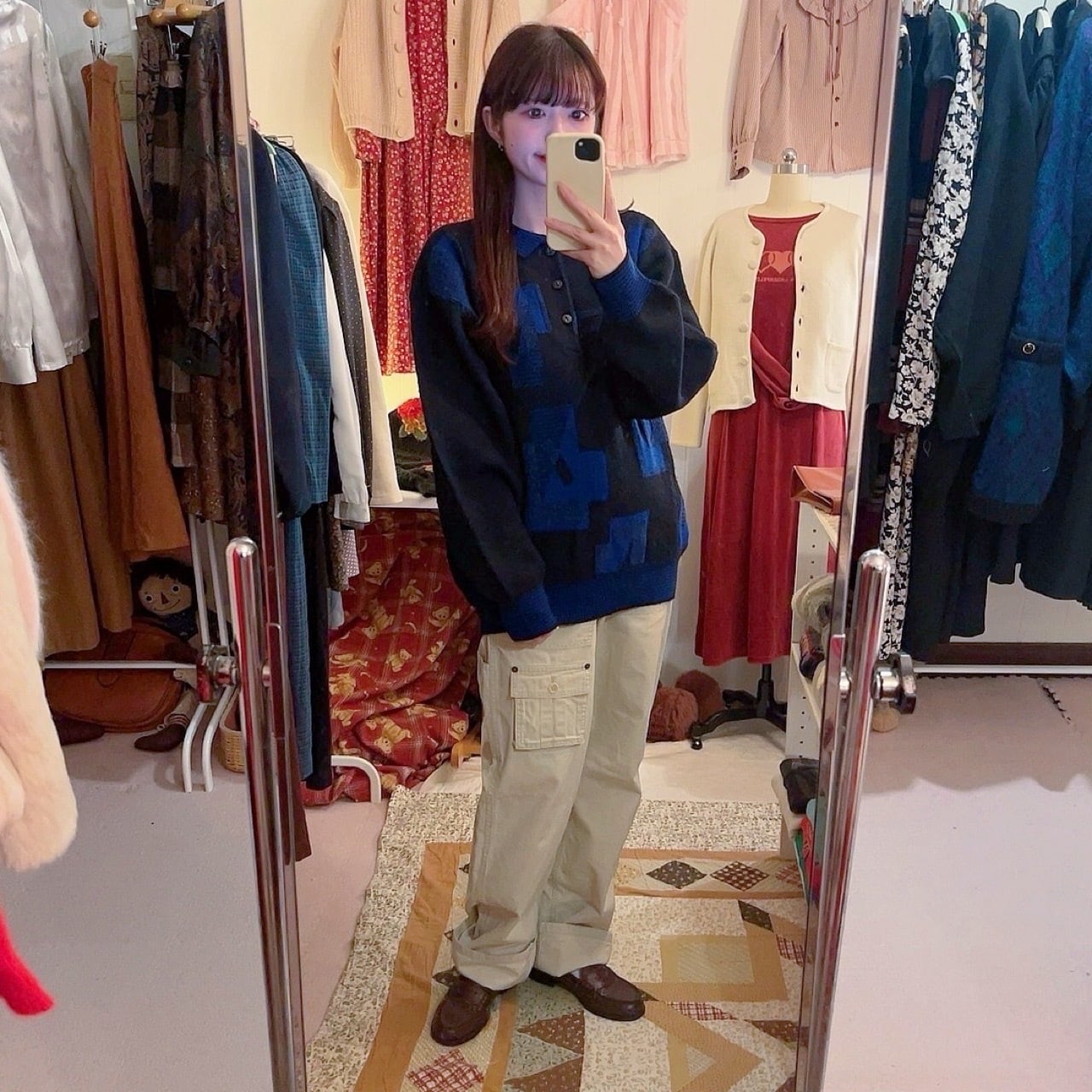 90s blue geometric knit sweater