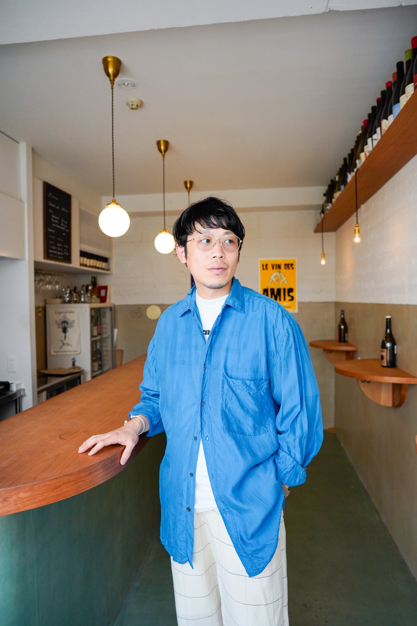 【1990s】"Stock Options, 100%Silk" Blue Color Long Sleeve Shirts / 6-73
