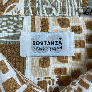 【SOSTANZA】半袖シャツ 柄シャツ オールパターン 総柄 個性的 柄物 麻 綿 M 香港製 US古着