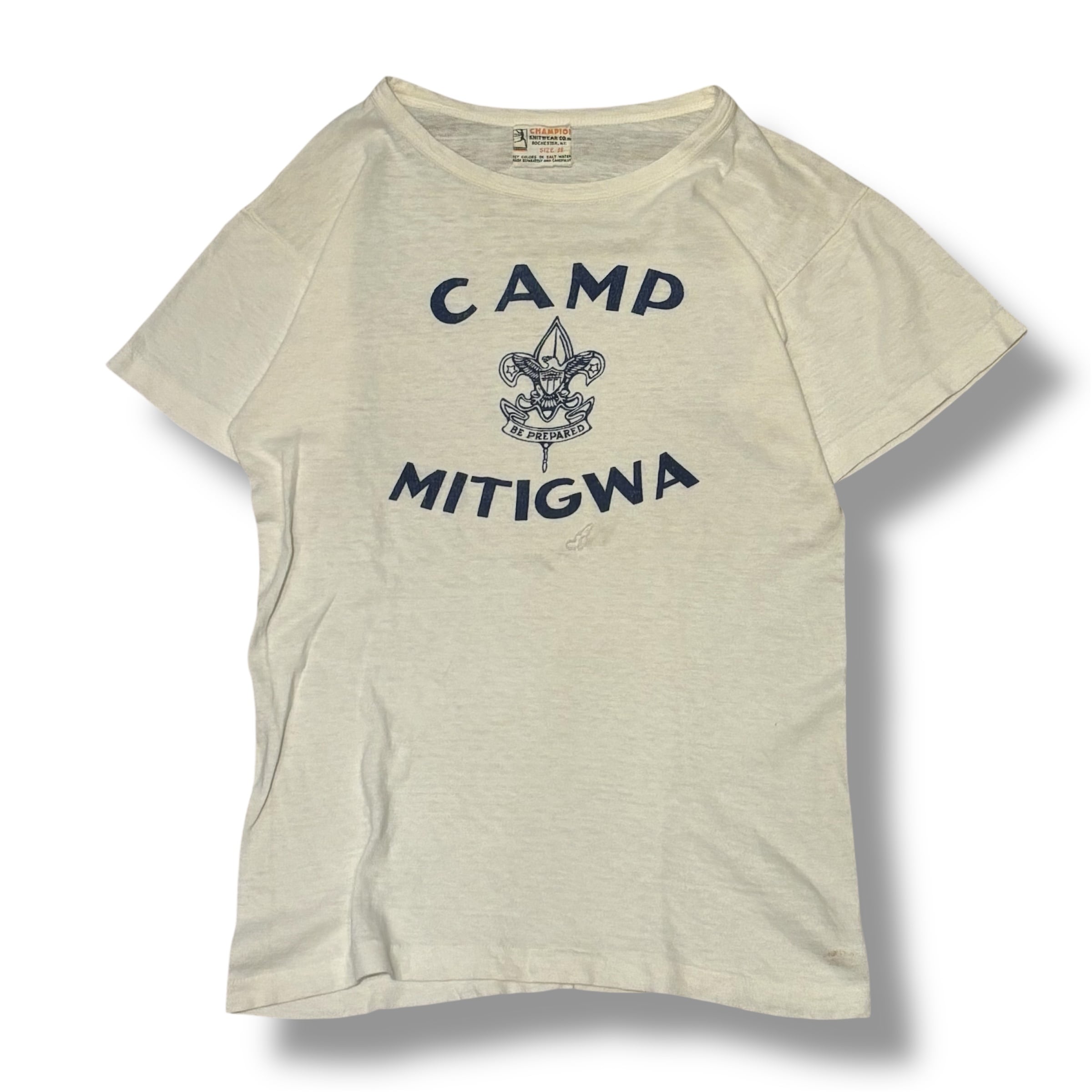 40年代 “38” Champion チャンピオン プリントTシャツ CAMP MITIGWA