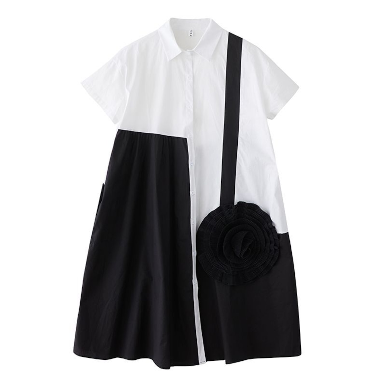 カラーブロック 花モチーフ ワンピース 30198