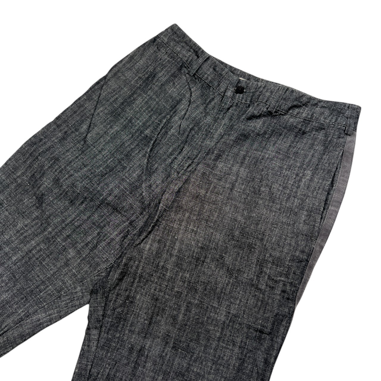 Mademoiselle NON NON マドモアゼルノンノン 麻混 ヘンプ コットン ライン入り クリップド パンツ 40 L /パパス/日本製/グレー系