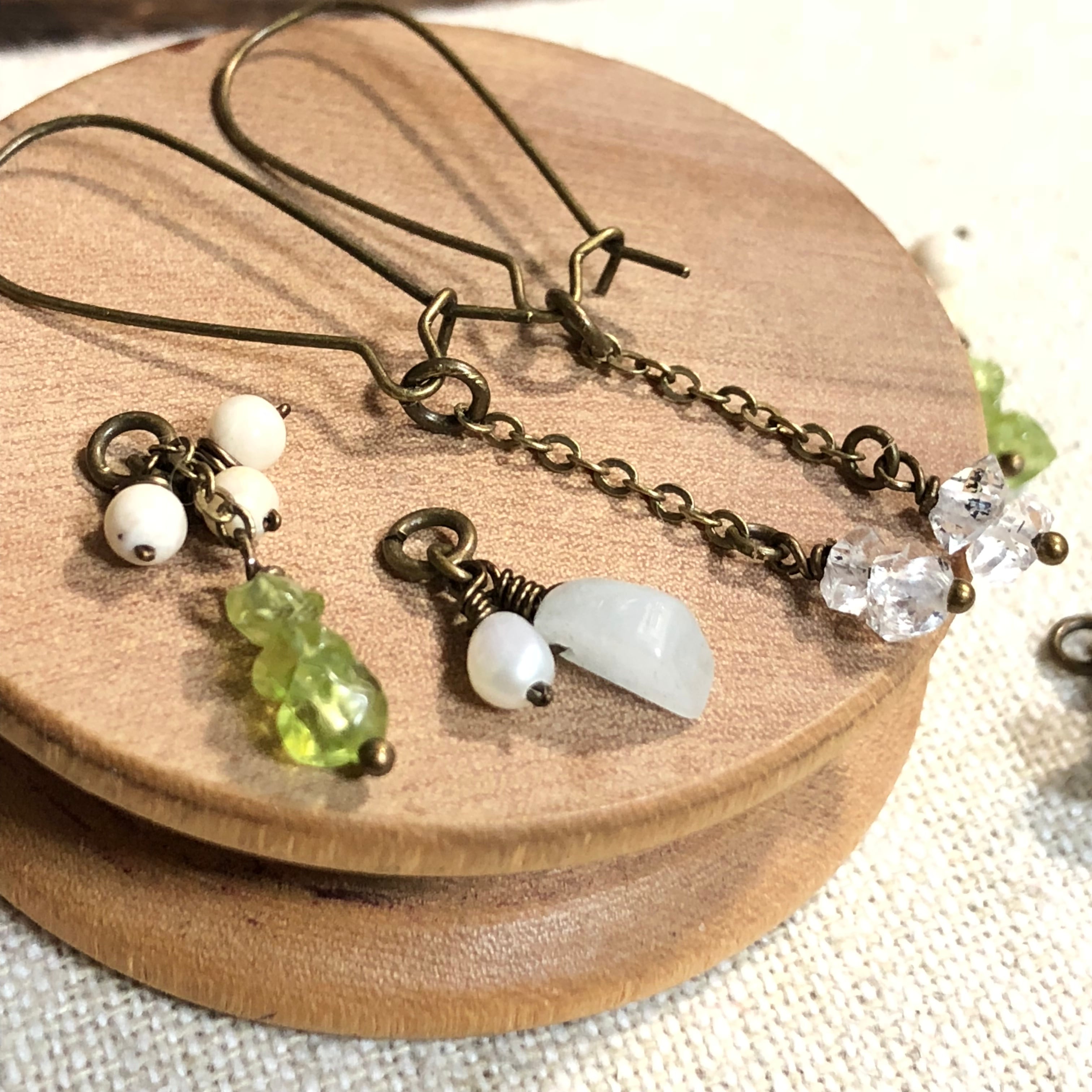 ハーキマーダイヤモンド他 着せ替えキドニーフックピアス ハンドメイド