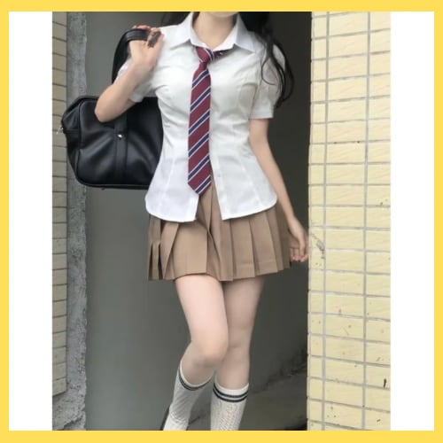 韓国JKセット/シャツ/ブラウンスカート/ネクタイ