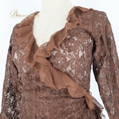 フラメンコ 衣装 トップス ブラウス ペチコート ファルダ スカート ツーピース セットアップ ブラウン系 茶色 レース ダンス ボランテ フリル 透け感 発表会 薄手 女性用 上品 おしゃれ ステージ衣装 ダンス衣装