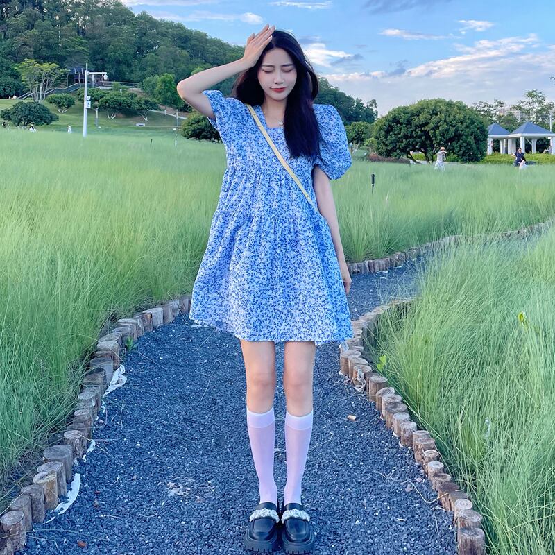 フローラルドレス サマースリーブショートスカート 大人ガーリー スウィート キュート カジュアル 夏物 花柄 試着室59834785460