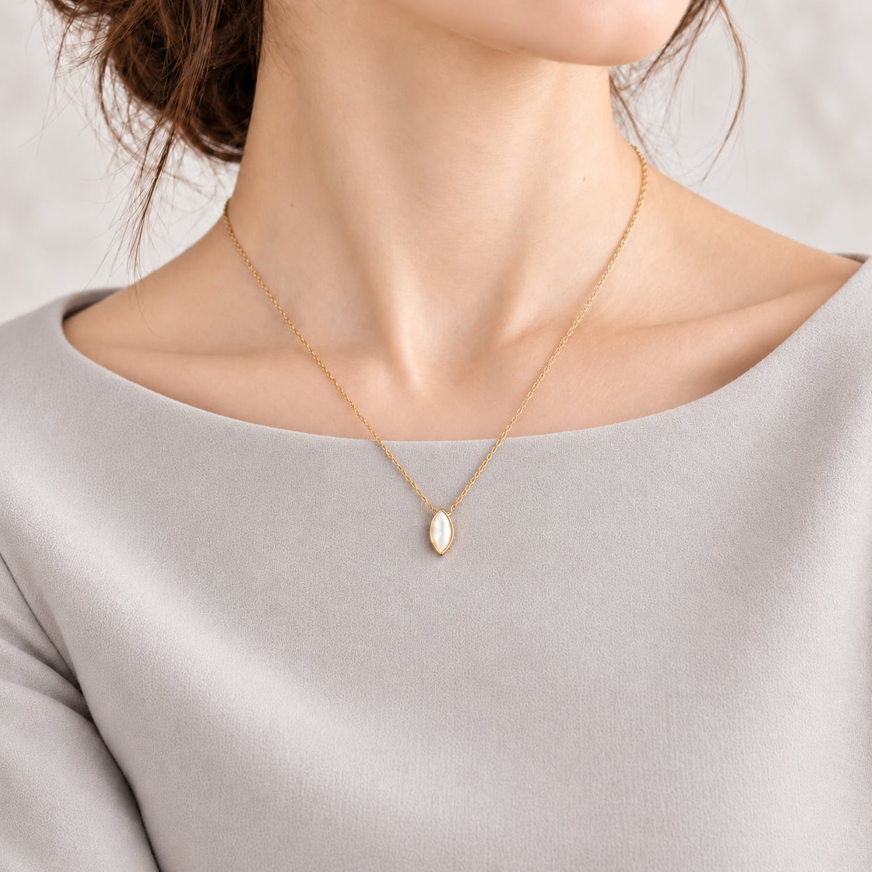 天然シェル マーキスネックレス|ステンレスチェーン|Marquise Shell Necklace