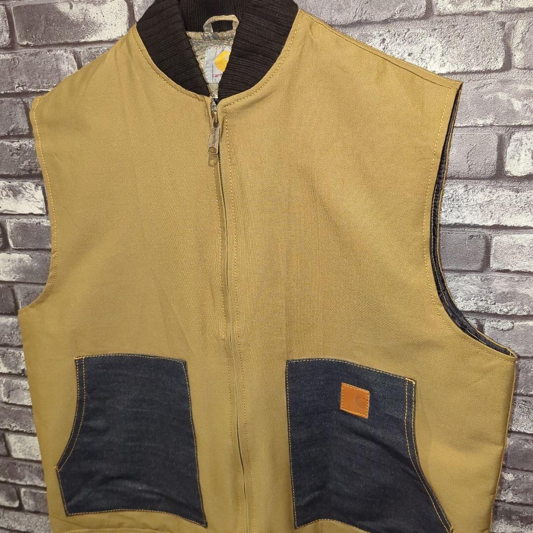 輸入 Carhartt カーハート デニムジャケットベスト カーキ リメイク