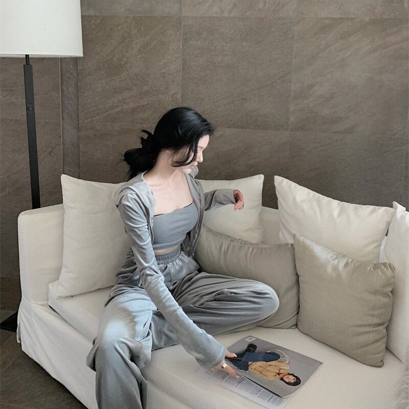 ベルベットパンツ レディースルーズスプリングオータムカジュアルハイウェストウェストスリム 春物 秋物 ブラックストロベリース62596668021