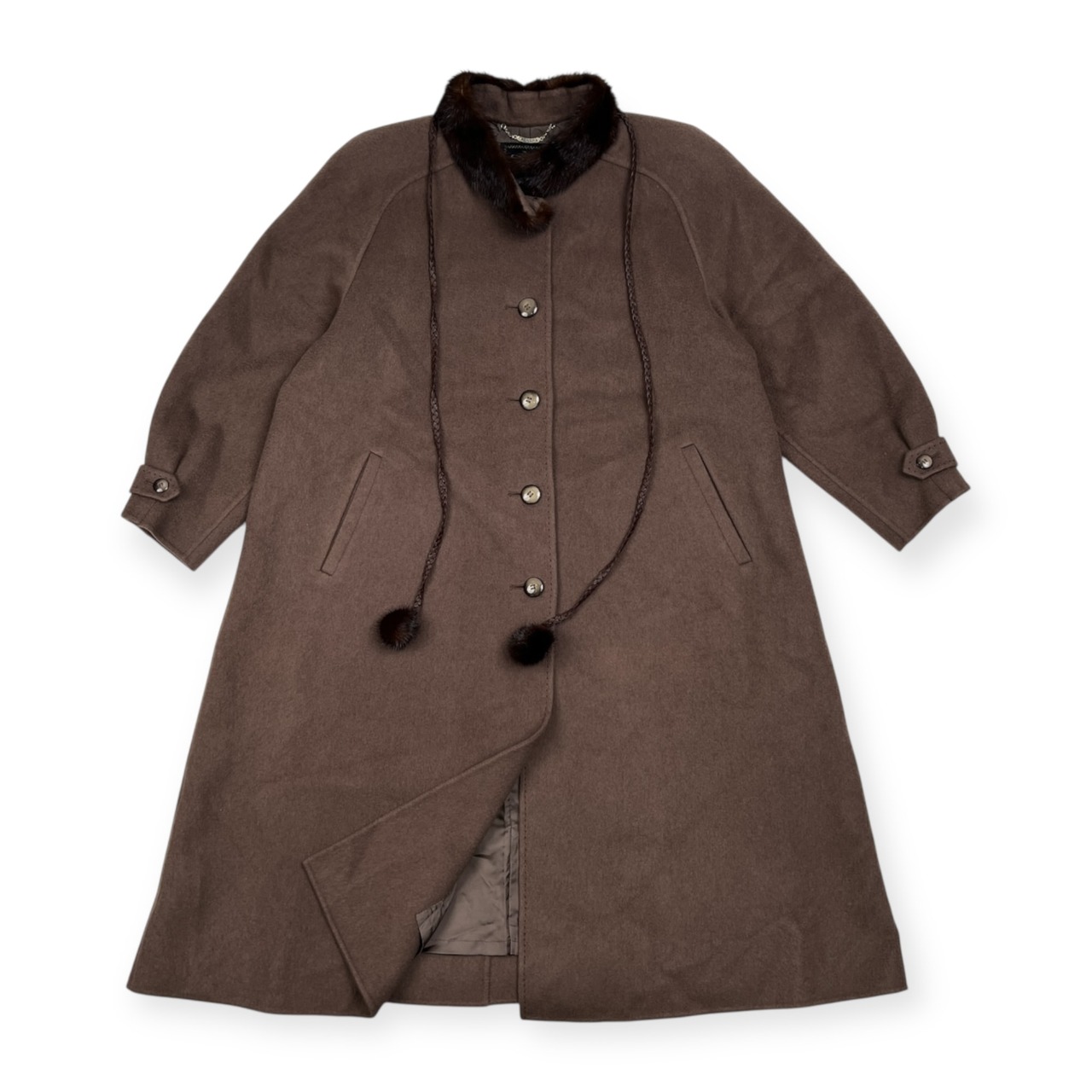 カシミヤ100% Cremona クレモナ 毛皮ファー付き 襟ミンクファー スタンドカラー コート サイズ 9A3