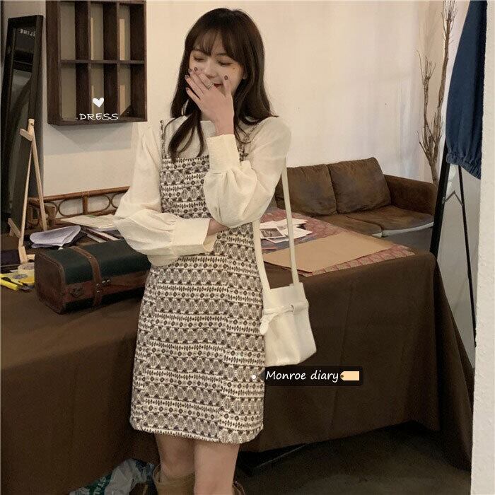 スタンダード格子柄ドレス オータムウィンタースカート ショートAライン レトロ 秋物 冬物 モンロー42586695351