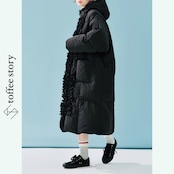 【2color】心躍る冬を演出する:モード感溢れるフリルたっぷりハイエンドダウンコート i0510