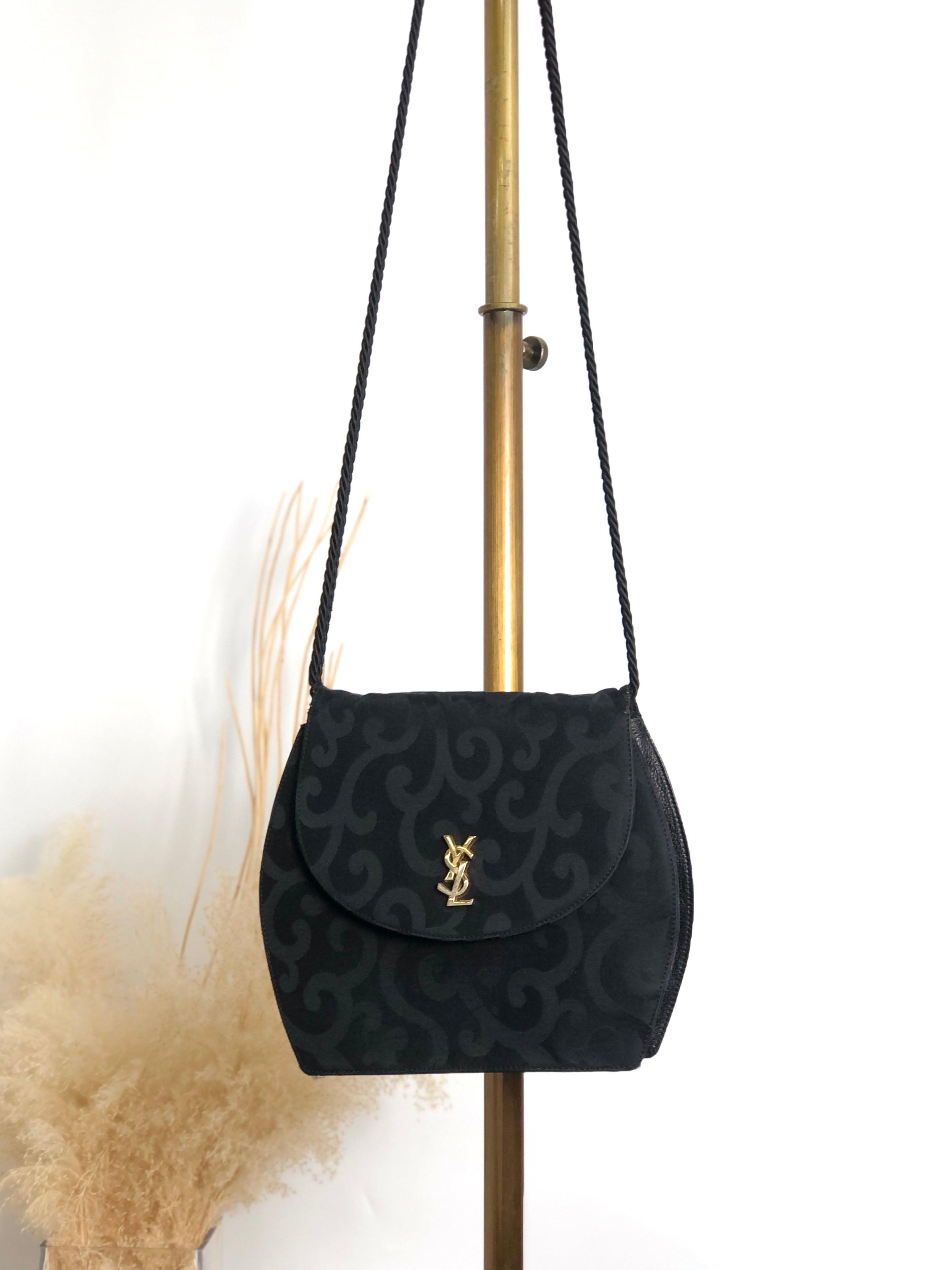 Yves Saint Laurent イヴ・サンローラン ショルダーバッグ ブラック YSL ナイロン×レザー フリンジ vintage ヴィンテージ オールド dw4znj
