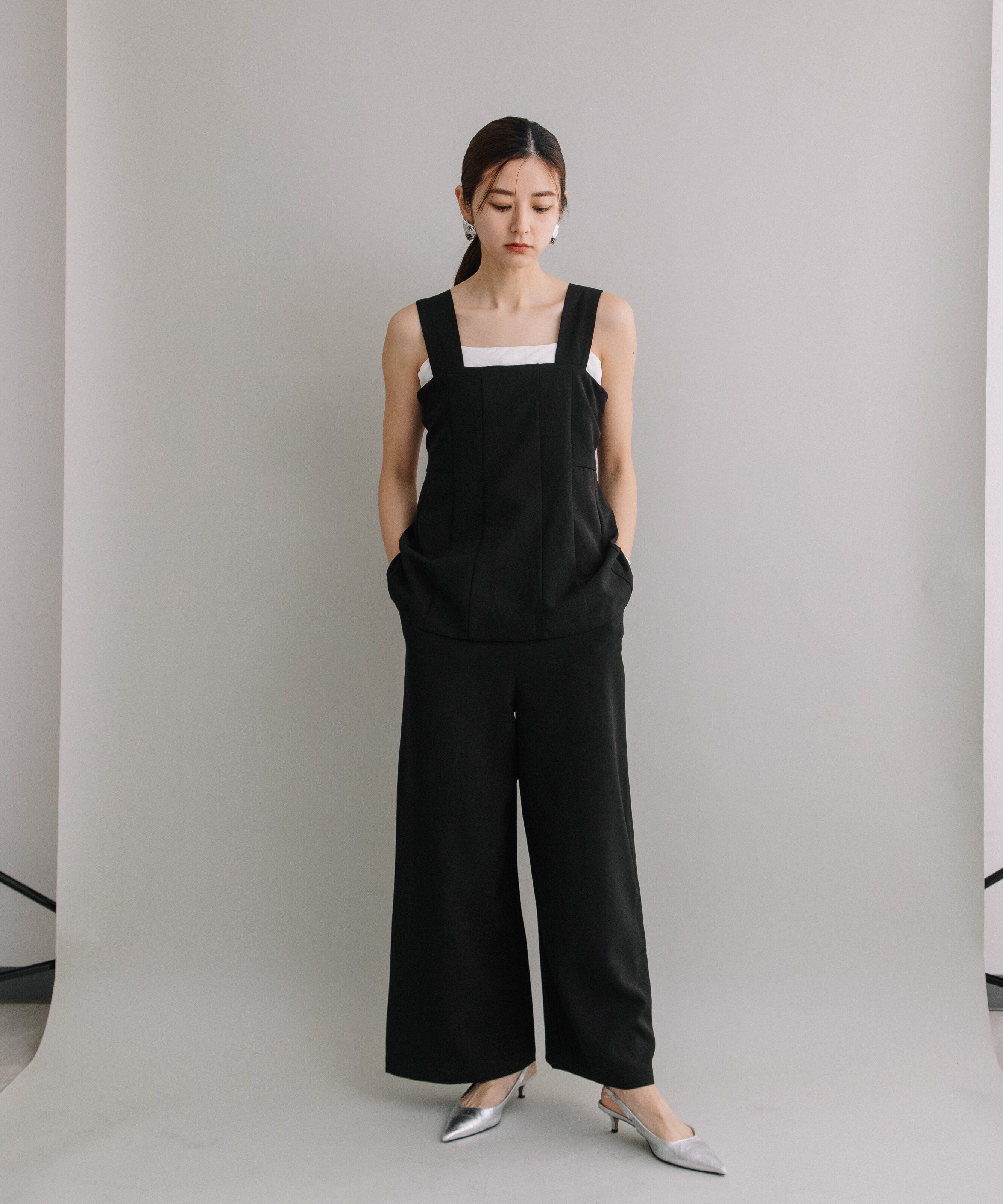 CYAN TOKYO バストタックワイドサロペット ブラック 36サイズ 【 CYAN