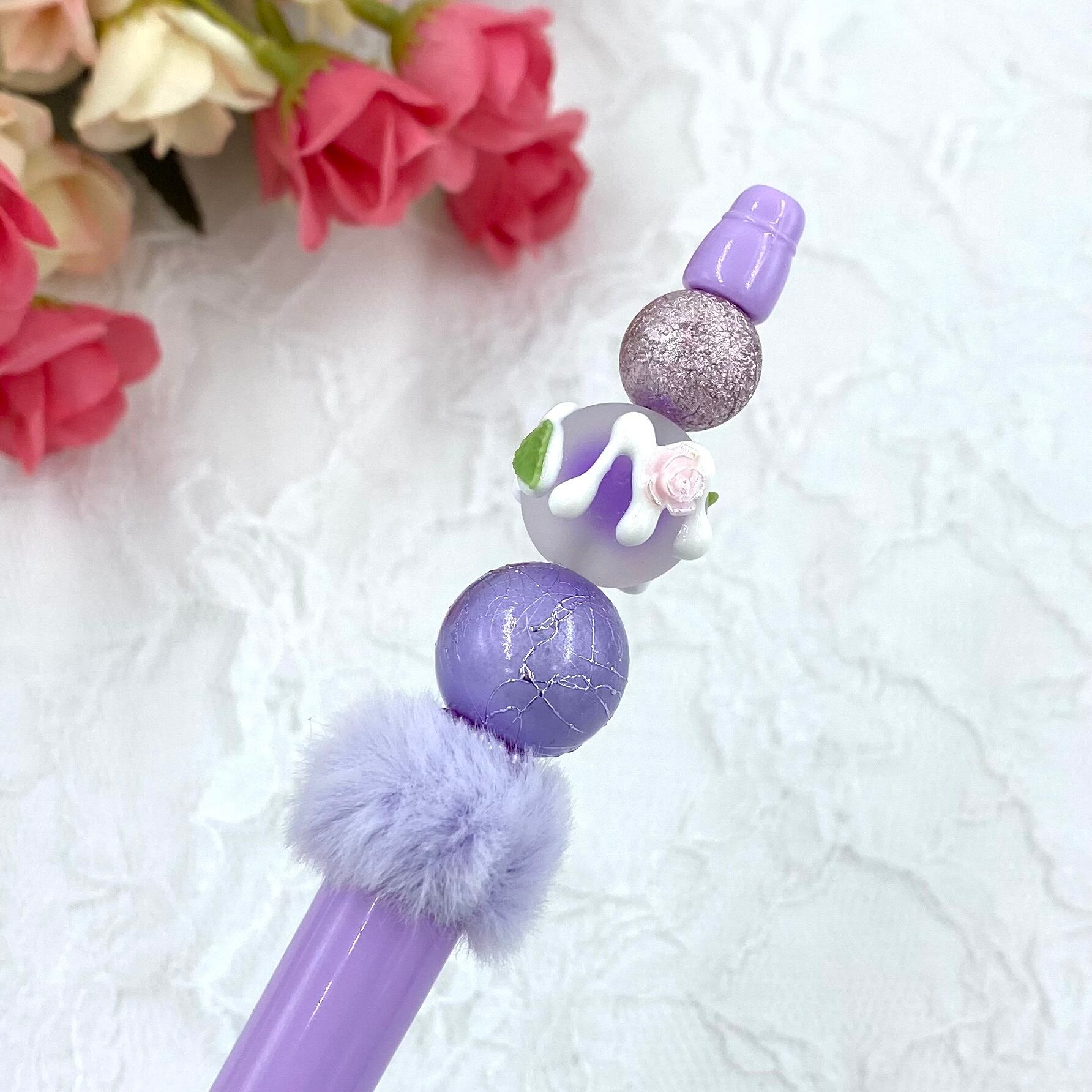181 カスタムボールペン完成品 手書き蓄光薔薇パーツビーズボールペン