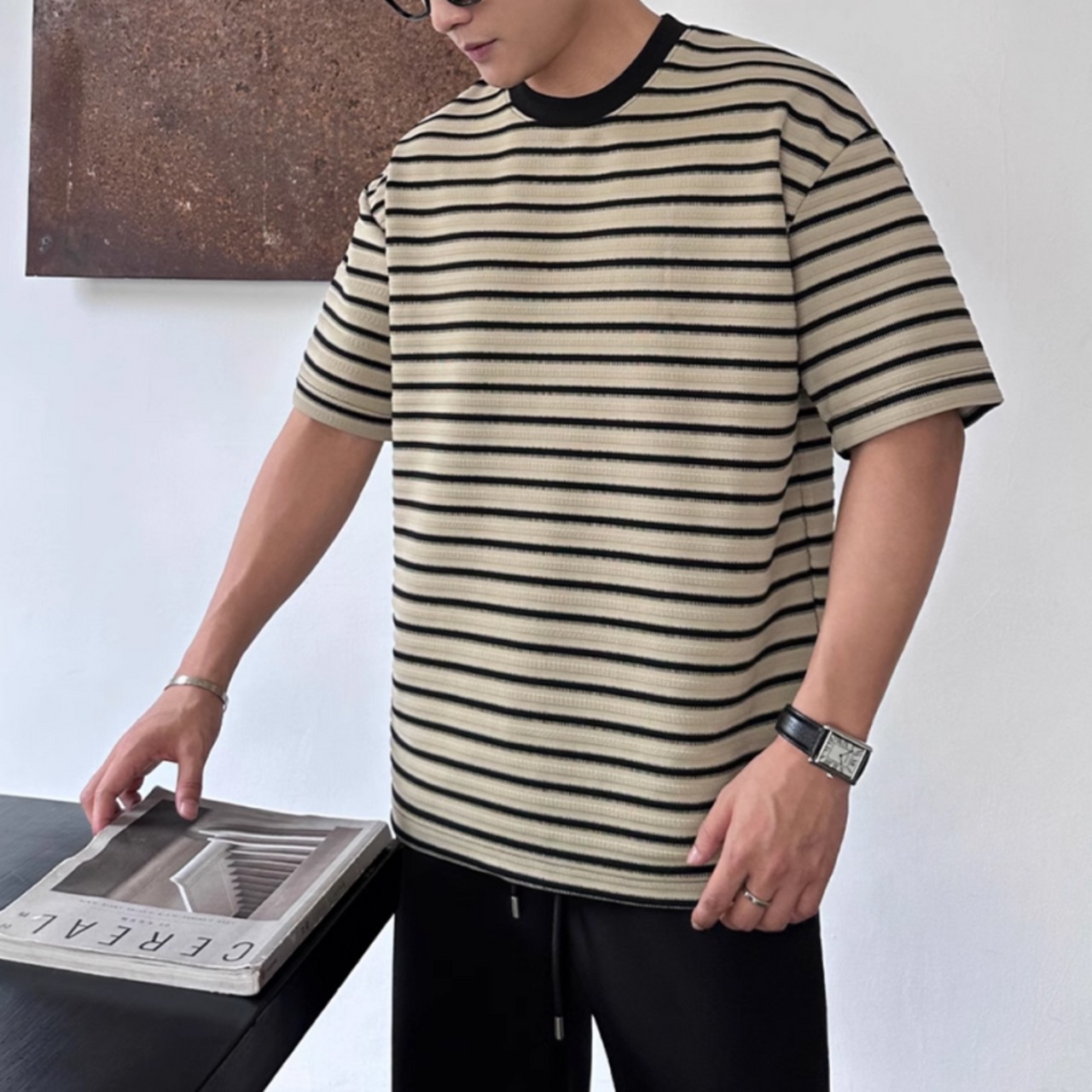 裾ロゴジャガードリッチボーダーTシャツ　0663