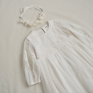 Puff sleeve  lyon lace Kids dress & head accessory（White）110