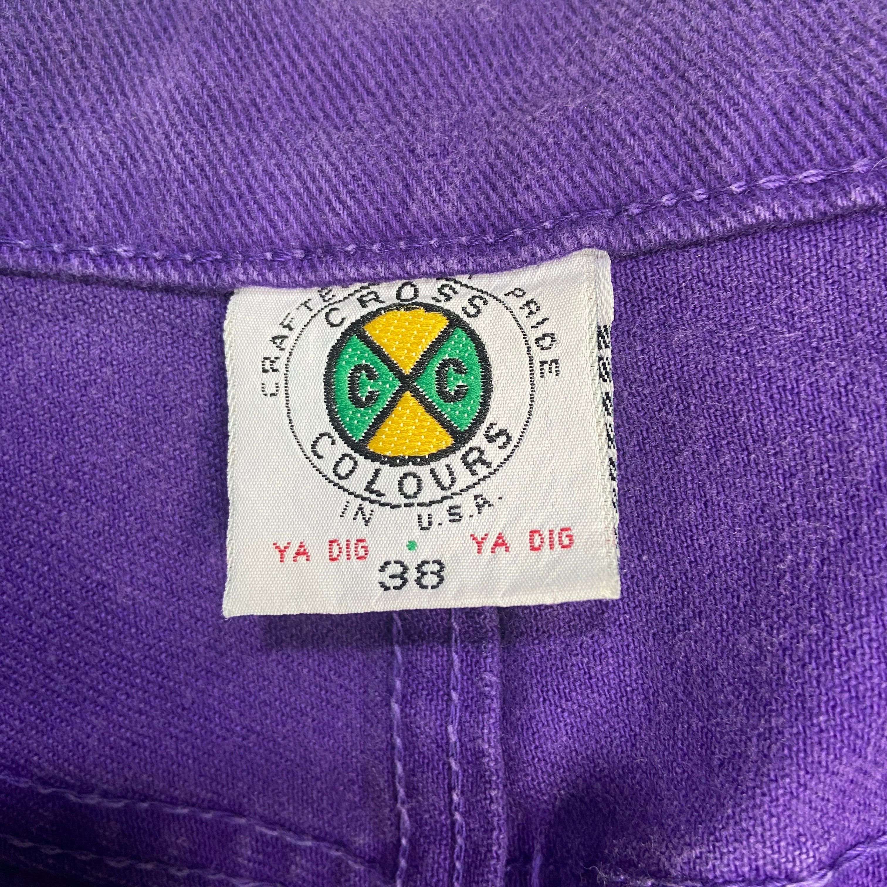 90s USA製 クロスカラーズ ワイドバギーパンツ カラーデニム 紫 W38