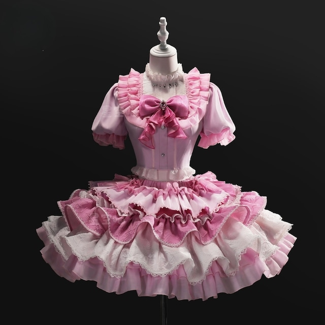 アイドルロリィタ ステージ衣装 フリル レース ピンク アイドル  7点セット｜アイドルカフェ衣装