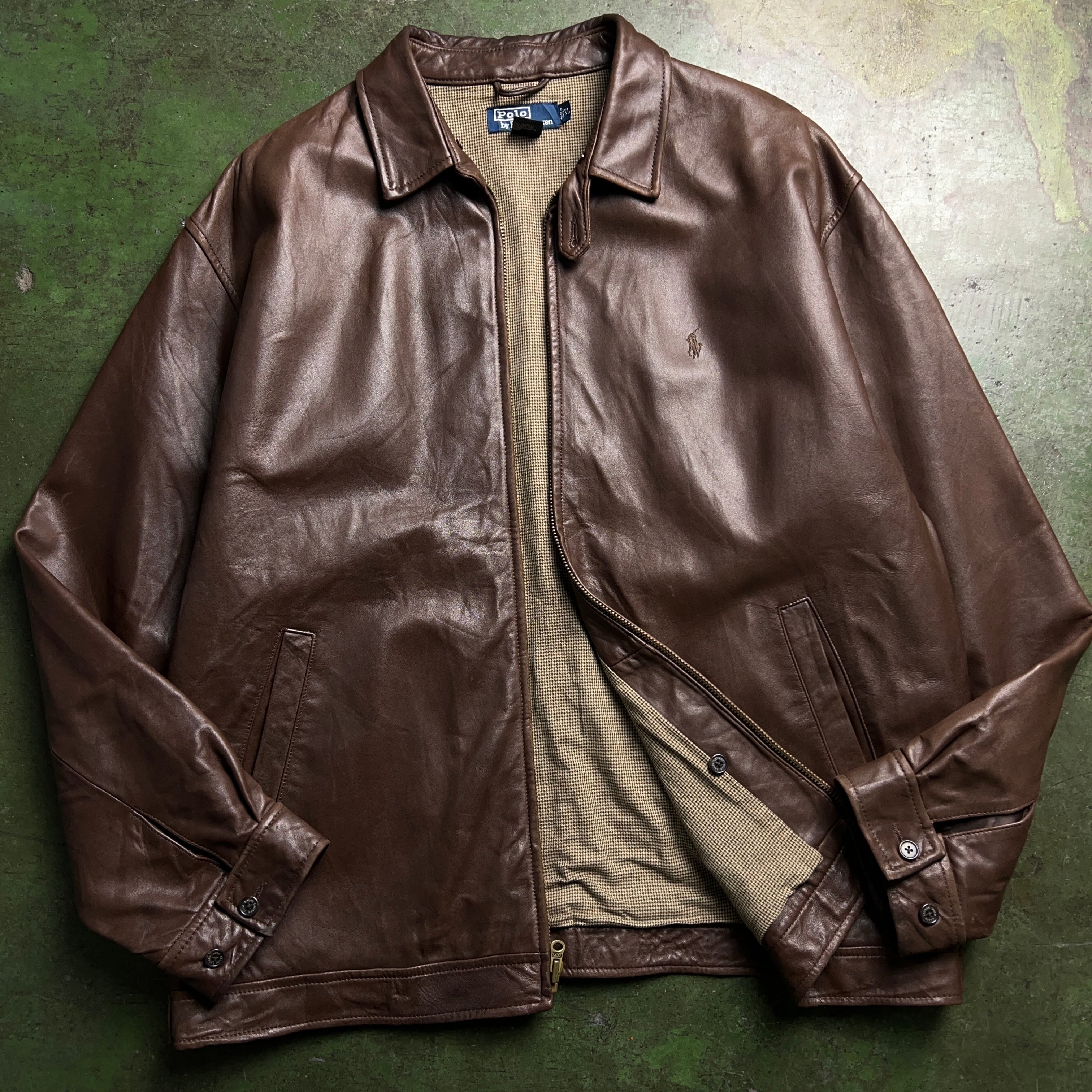 90's Polo by Ralph Lauren Leather Swingtop Jacket SIZE XL 90年代 ポロラルフローレン 本革  レザージャケット スウィングトップ ブルゾン【1000A1001】【送料無料】