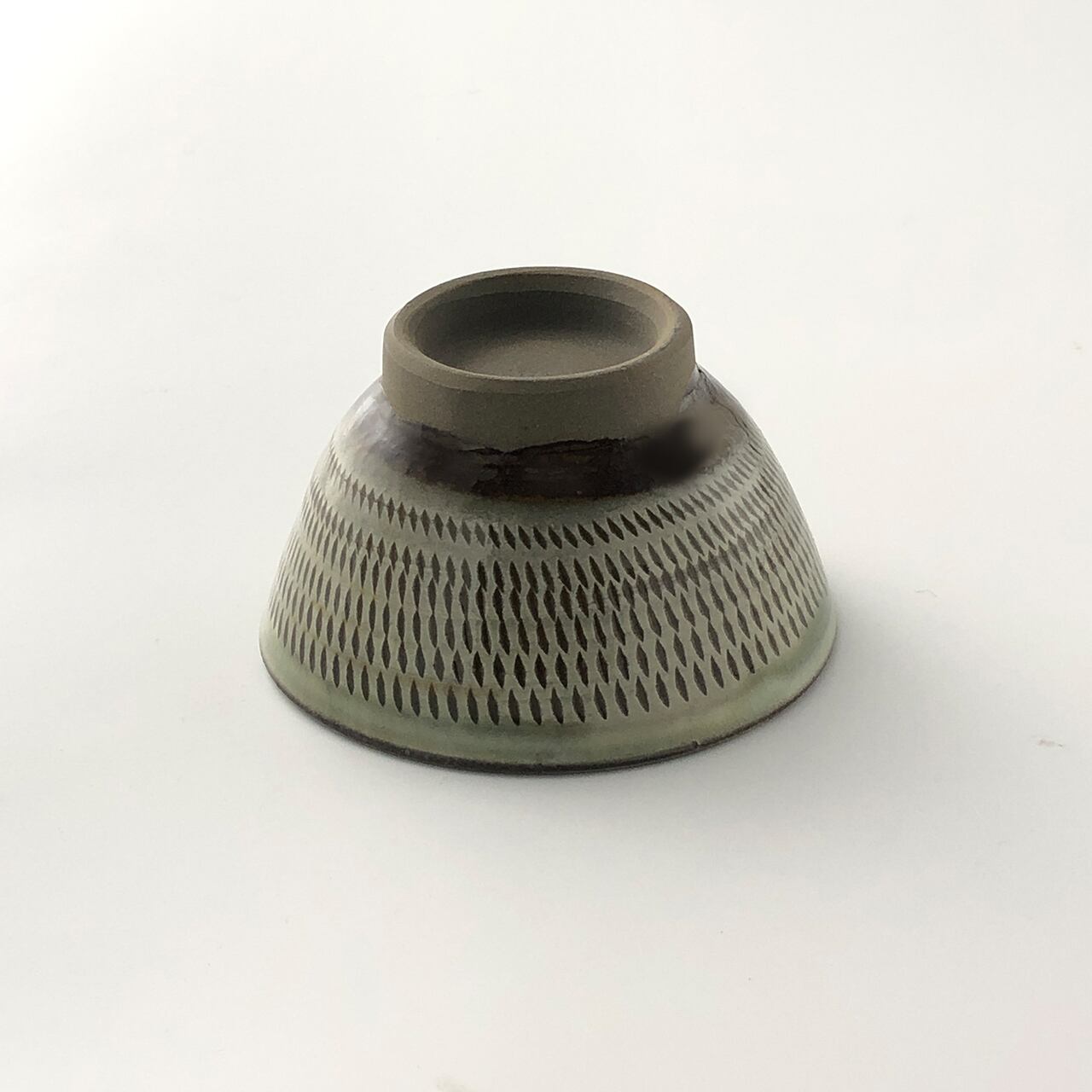 小鹿田焼 小袋窯 煎茶碗 飛びかんな 緑 口径約9cm 汲出 陶器 和食器 民