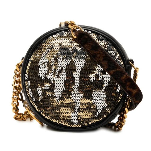 サンローラン カサンドラ 斜め掛け チェーン ショルダーバッグ ブラック ゴールド レザー スパンコール ハラコ レディース SAINT LAURENT 【中古】