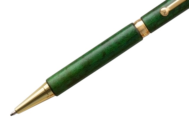 緑の摺り漆仕上げ栃の木手作りボールペン