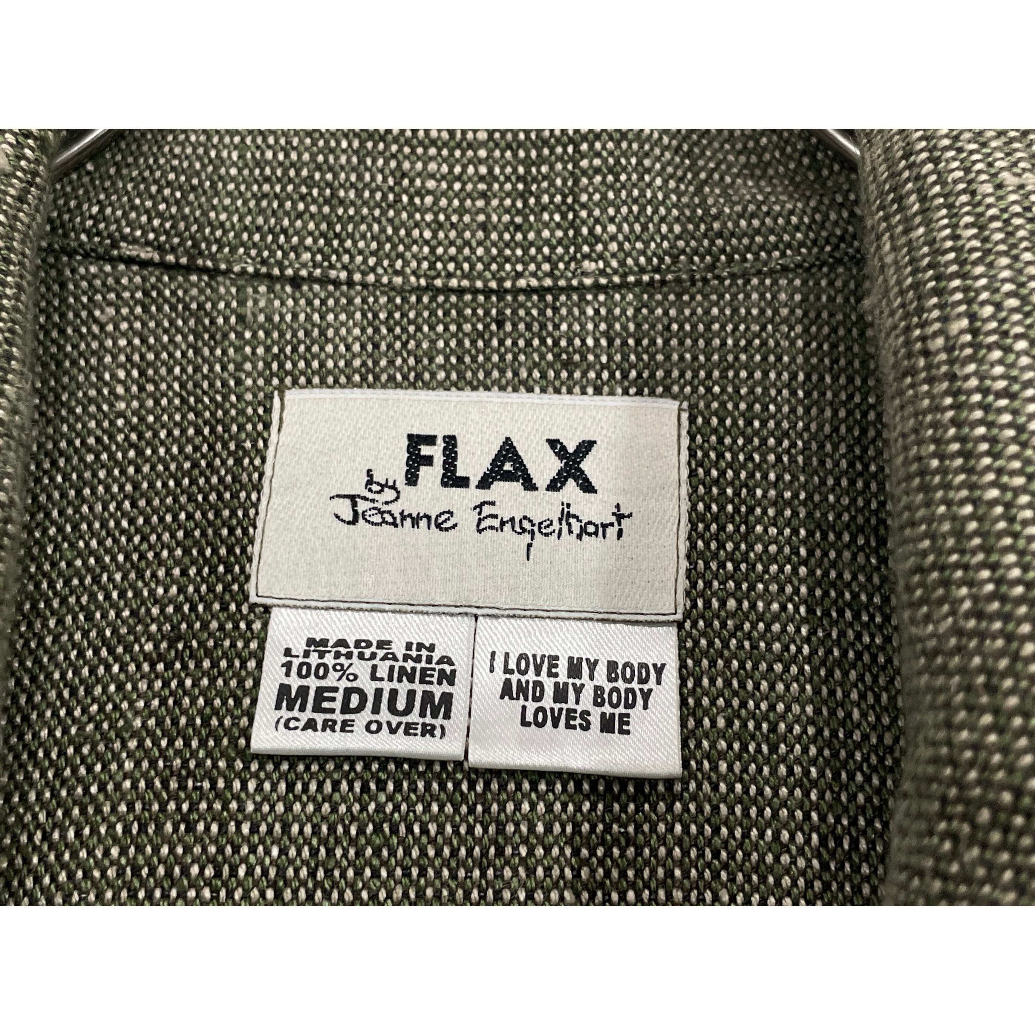 90s FLAX mix olive Lithuania linen box silhouette zip up jacket