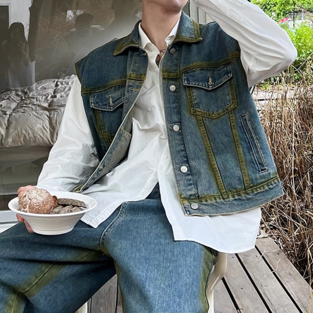 予約販売】メンズ セットアップ メンズ デニム カジュアル ペイント