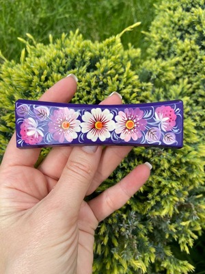 ペトリキフカ塗　木製バレッタ（ホメンコ作）