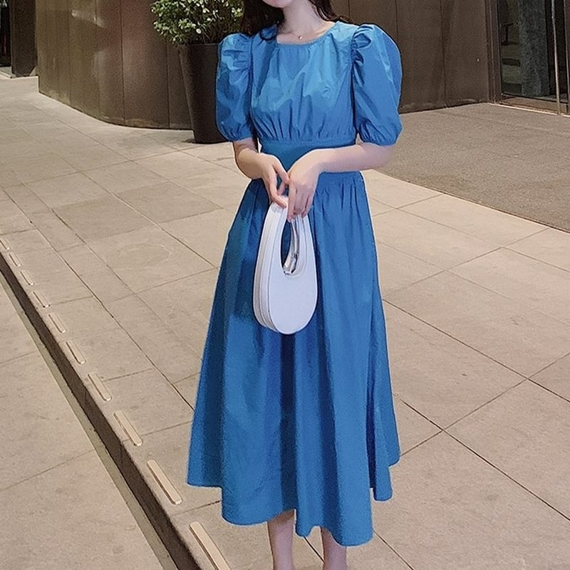 ブルー パフスリーブ ワンピース Cutey 30