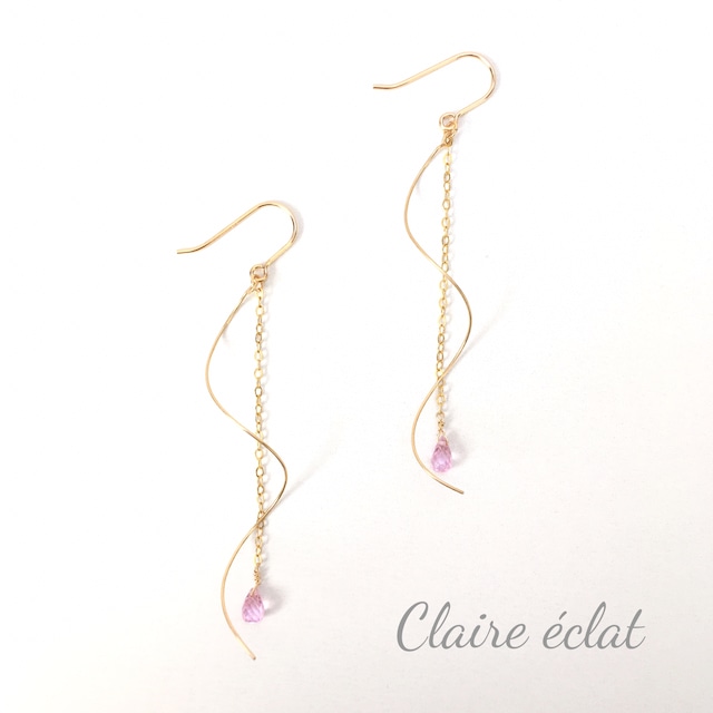 ピンクジルコン ウェーブピアス K14gf 天然石の美しさを楽しむアクセサリーショップ Claire Eclat クレール エクラ ピンクジルコン ウェーブピアス K14gf 天然石の美しさを楽しむアクセサリーショップ Claire Eclat クレール エクラ
