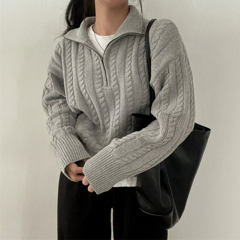 【tops】ファスナー付きニットブラウス Q6239