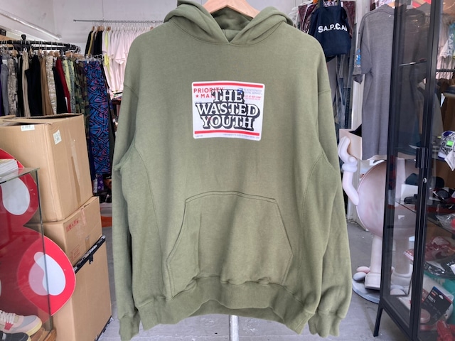 BLACK EYE PATCH × WASTED YOUTH BEP PRIORITY LABEL HOODIE LARGE OLIVE 10851