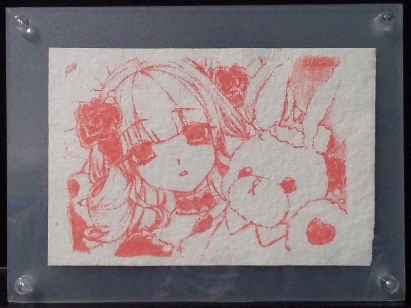 版画作品 はがきサイズ アート系高校生 001佐久間（ピンク・ネイビー