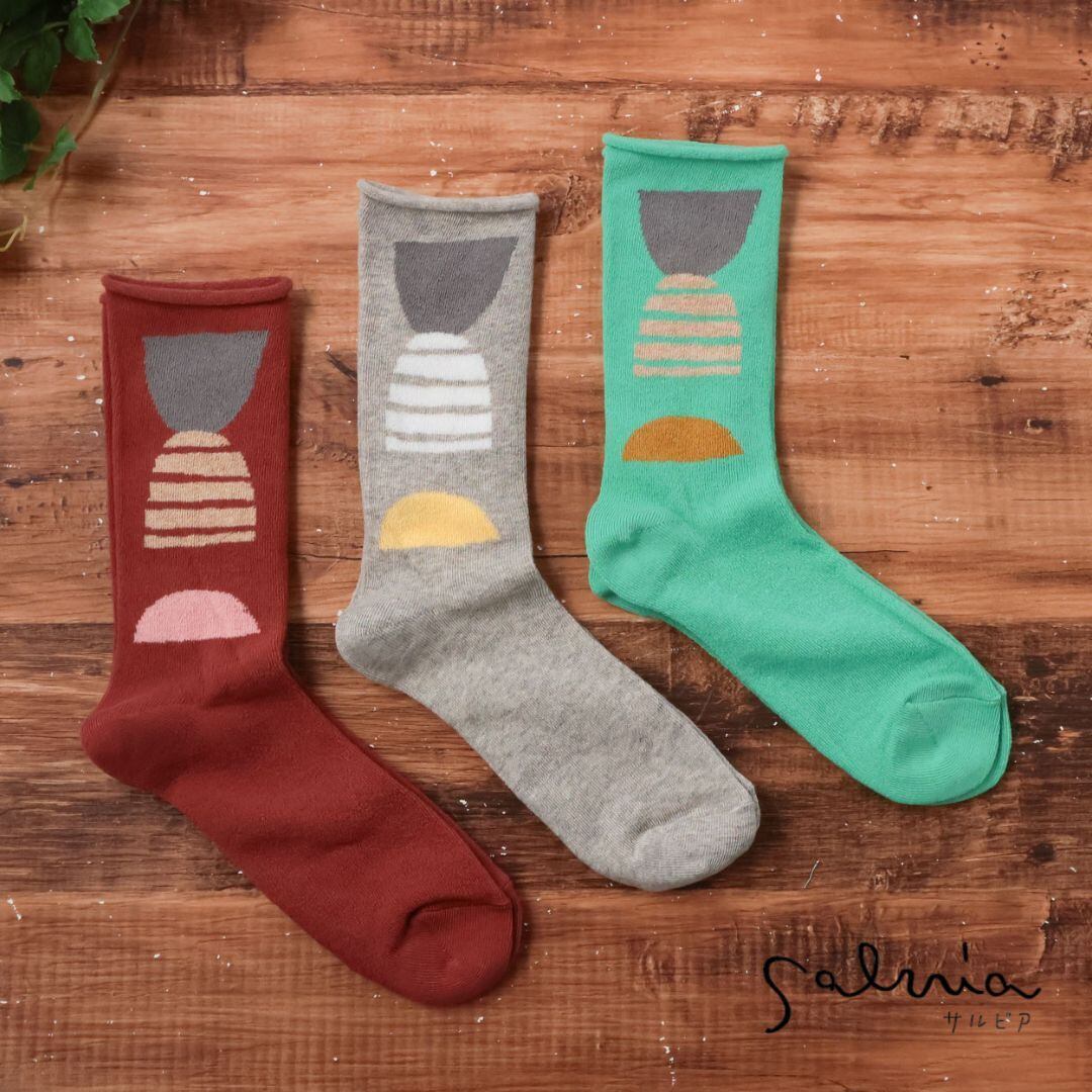 靴下 レディース ソックス ふんわりくつした サルビア salvia ゴムなし コットン ブランド 履き心地 保温性 発汗性 おしゃれ かわいい ナチュラル 日本製 ギフト プレゼント ブラウン グレー グリーン 22-25cm 日暮れ Sv018