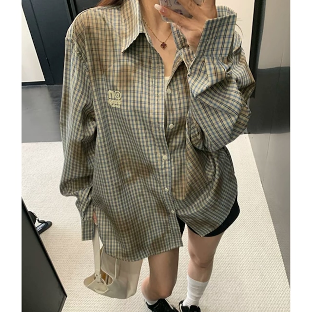 grunge-style color checkered pattern shirt　グランジカラーチェック柄シャツ　J2114