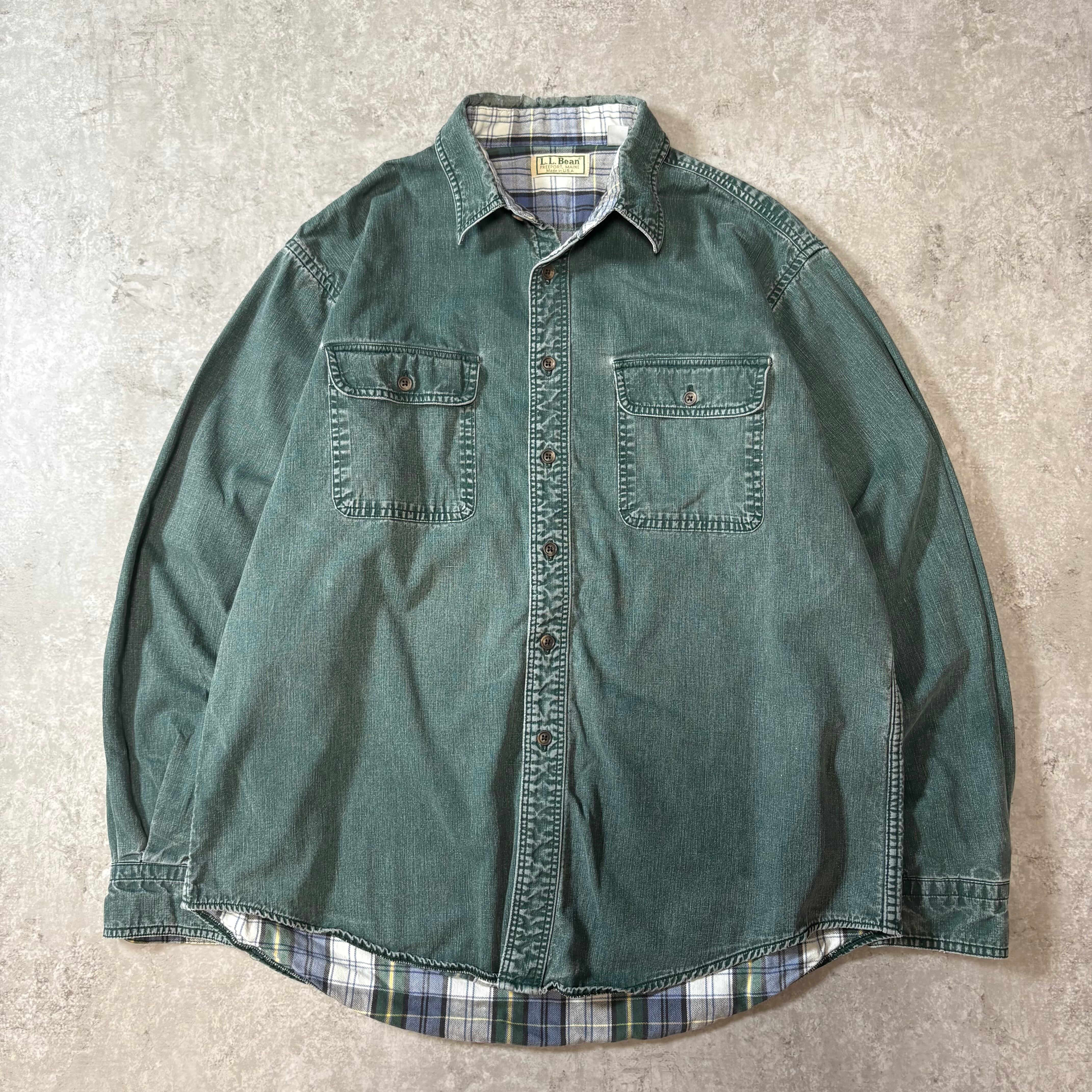 1980s~1990s "L.L.BEAN" Green Denim Shirt "裏地ネル‼︎"