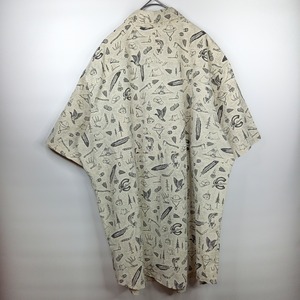 コロンビア　半袖　総柄シャツ　メタルボタン　ベージュ