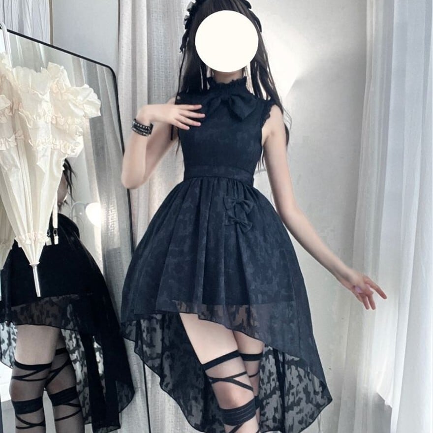 ゴスロリ フィッシュテールワンピース 黒 撮影会向け