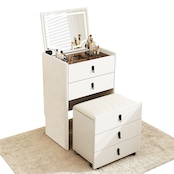 【ブラックフライデー先着50台限定】ドレッサー コンパクト おしゃれ 多機能ドレッサー|3色調LEDミラー付き・大容量収納・ブラウン強化ガラス天板