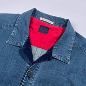 Papas パパス 切替 コーデュロイ シャンブレー デニムシャツ ジャケット L/インディゴ メンズ